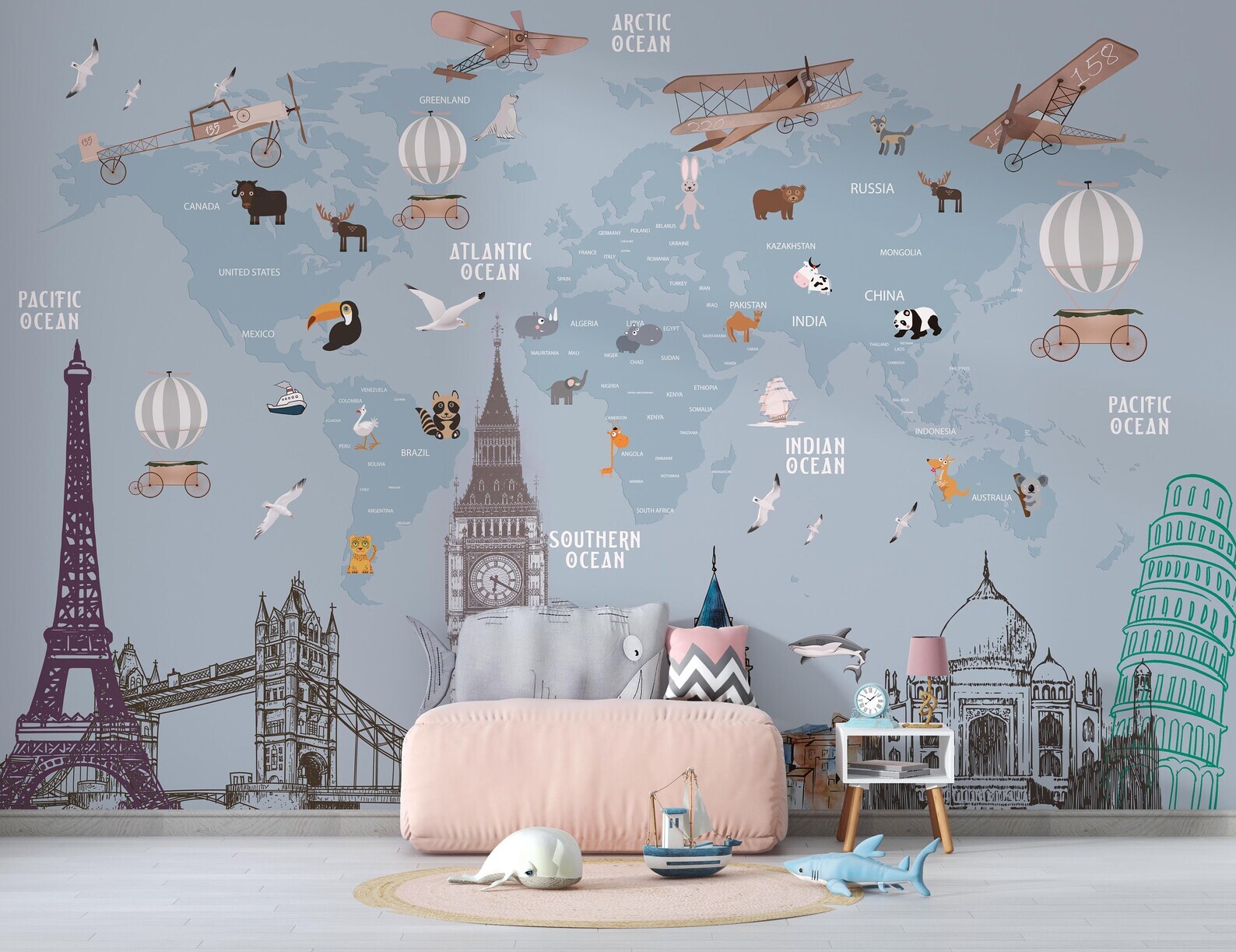 Architectural Structures Funny World Map Removable Wallpaper 3 Architectural Structures Funny World Map Removable Wallpaper