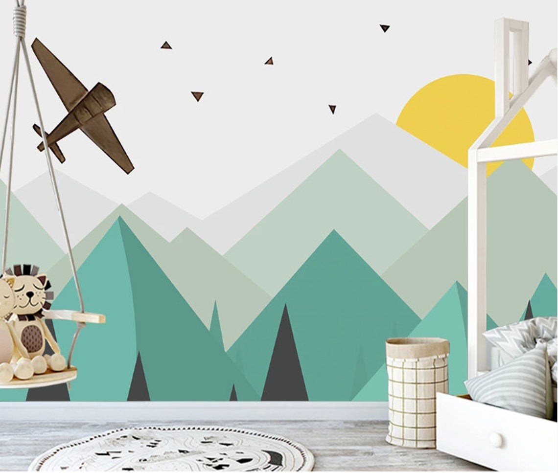 Geometric Triangle Green Mountains Sun Plane Removable Wallpaper 3 Geometric Triangle Green Mountains Sun Plane Removable Wallpaper