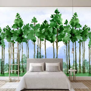 Forest Cartoon Poplar Tree Landscape Removable Wallpaper