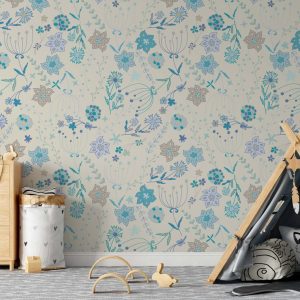 Flowers Pink and Blue Floral Pattern Removable Wallpaper