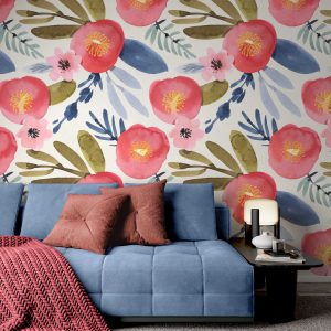 Watercolor Flowers Modern Design Removable Wallpaper
