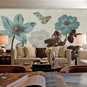Retro Blue Rose American Style Flower Wallpaper