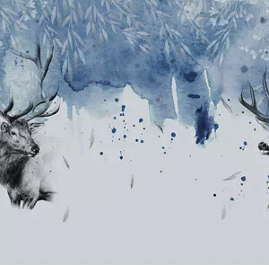 Winterscape Horned Deer Nordic Wallpaper