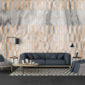 Gold Geometric Pattern Black Marble Modern Removable Wallpaper