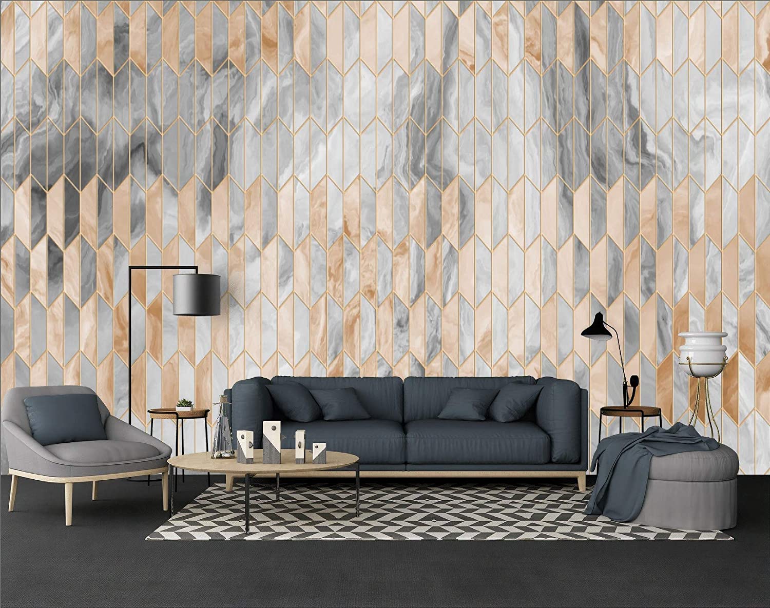 Gold Geometric Pattern Black Marble Modern Removable Wallpaper 3 Gold Geometric Pattern Black Marble Modern Removable Wallpaper