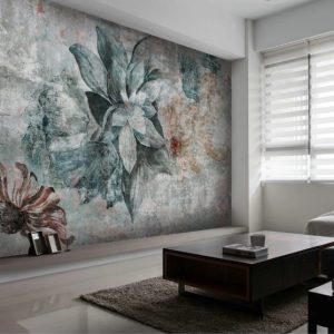 Vintage Flowers Concrete Patterned Removable Wallpaper