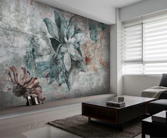 Vintage Flowers Concrete Patterned Removable Wallpaper 2 Vintage Flowers Concrete Patterned Removable Wallpaper