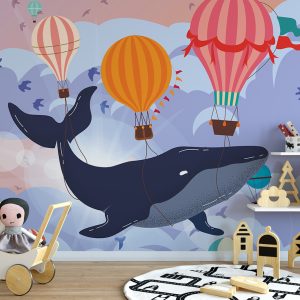 Cartoon Whale Hot Air Balloons Removable Wallpaper
