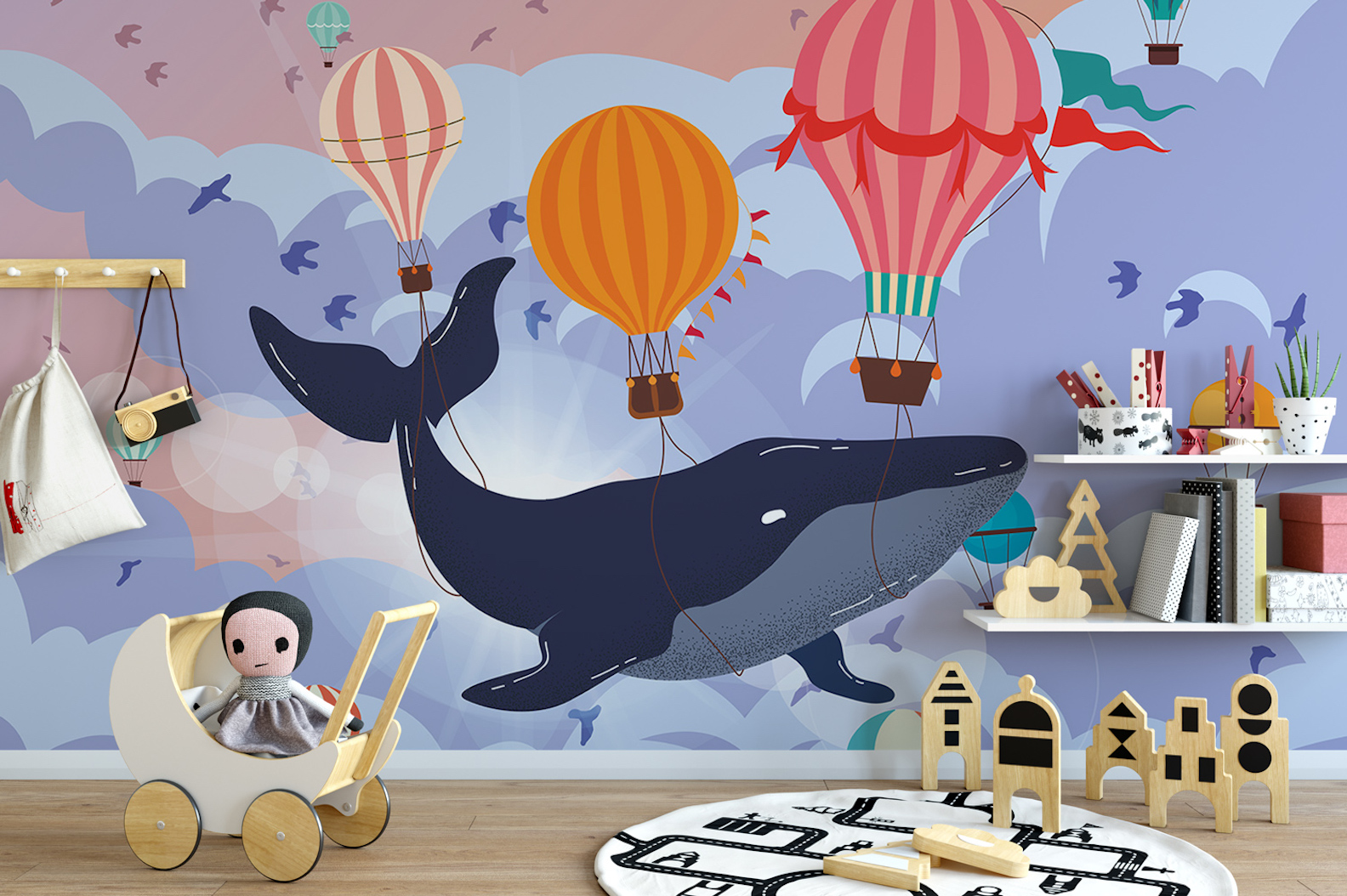 Cartoon Whale Hot Air Balloons Removable Wallpaper 2 Cartoon Whale Hot Air Balloons Removable Wallpaper