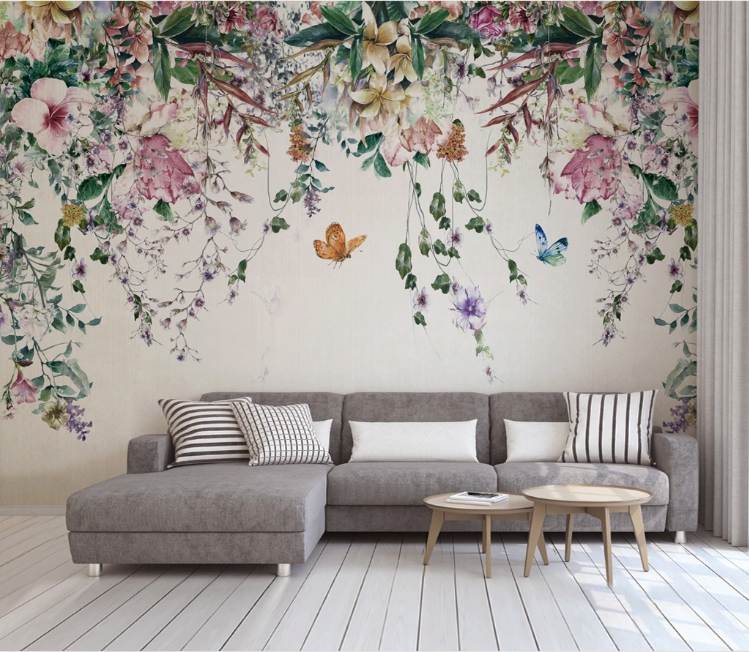 Colorful Flowers and Leaves Floral Removable Wallpaper