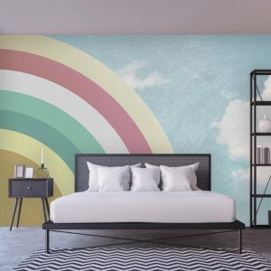 Half Rainbow and Clouds Sky Removable Wallpaper