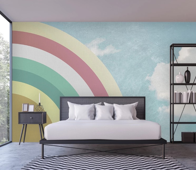 Half Rainbow and Clouds Sky Removable Wallpaper 2 Half Rainbow and Clouds Sky Removable Wallpaper