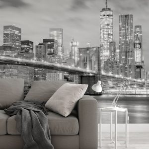 Manhattan Skyscrapers Brooklyn Bridge Black White New York Removable Wallpaper
