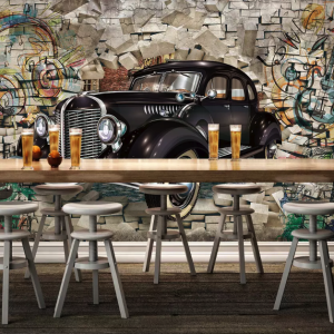 3D Retro Classic Car Graffiti Street Vintage Removable Wallpaper