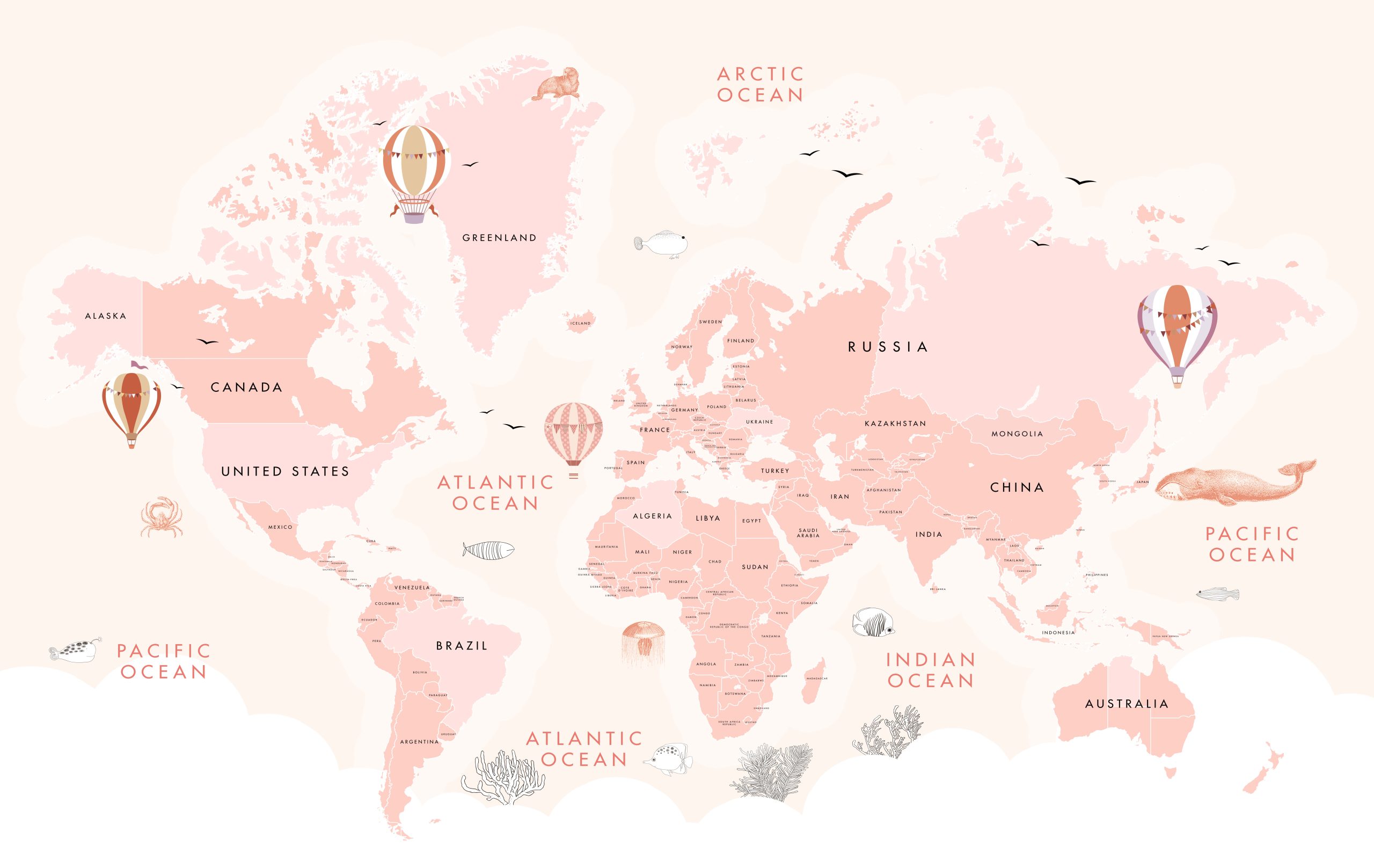 Pink World Map Background Animals Removable Wallpaper 4 Pink World Map Background Animals Removable Wallpaper