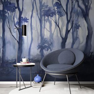 Bluish Misty Forest Watercolor Blue Abstract  Removable Wallpaper