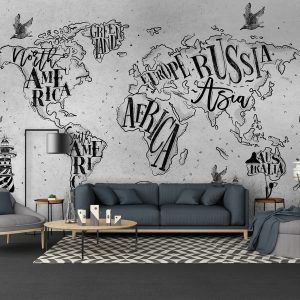 Map Monochrome Cement World Maps Modern Style Removable Wallpaper