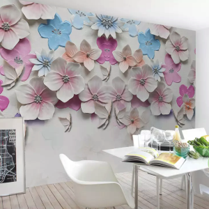 3D Pink Blue Floral Peach Blossom Wallpaper
