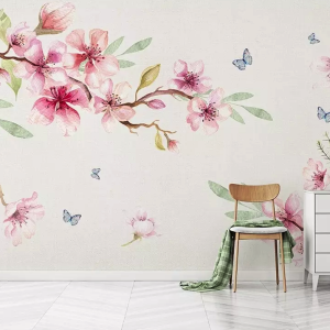 Cherry Blossom Watercolor Floral Asiatic Removable Wallpaper