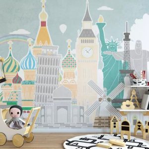 Kids Historical Places Rainbow Removable Wallpaper