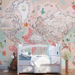 Pink Political Kids Map Cartoon Animals Wallpaper