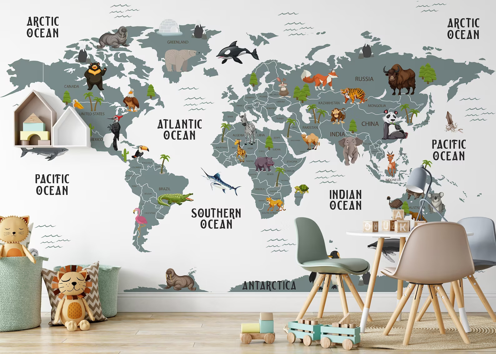 Kids World Map Wildlife Animals White Ocean Background Wallpaper 2 Kids World Map Wildlife Animals White Ocean Background Wallpaper