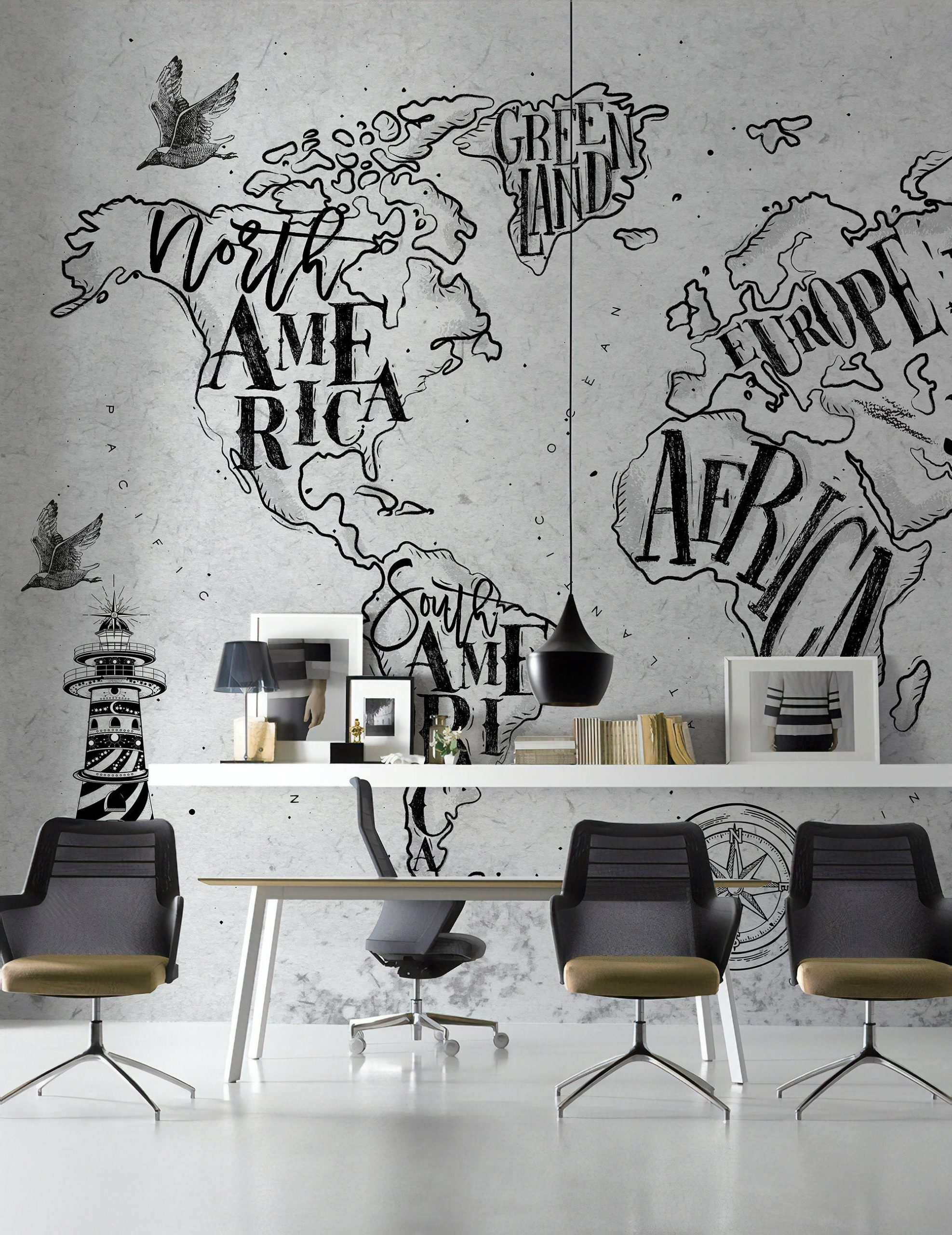 Map Monochrome Cement World Maps Modern Style Removable Wallpaper 3 Map Monochrome Cement World Maps Modern Style Removable Wallpaper