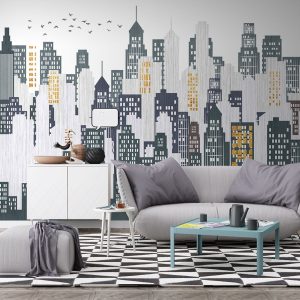Watercolor Cityscape Silhouette Removable Wallpaper