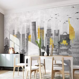 Yellow City Light Monochrome Cityscape Removable Wallpaper