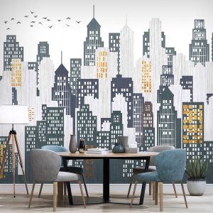 Watercolor Cityscape Silhouette Removable Wallpaper