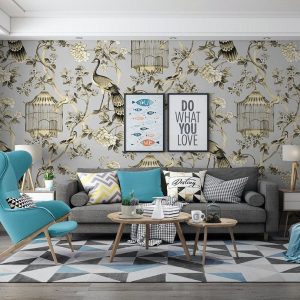 Vintage Bird Peacock Floral Removable Wallpaper