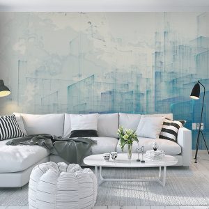 Abstract Blue Cityscape Modern Removable Wallpaper