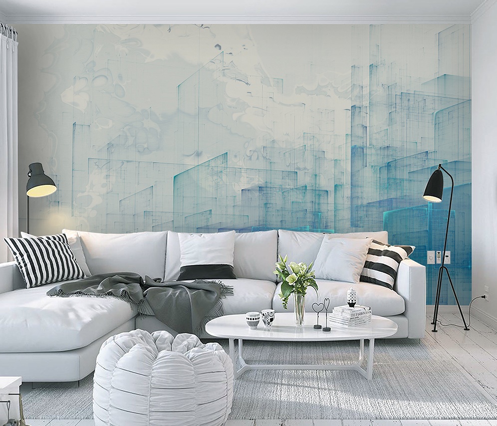 Abstract Blue Cityscape Modern Removable Wallpaper 2 Abstract Blue Cityscape Modern Removable Wallpaper