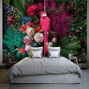Floral Colorful Peony Flower, Parrot Wallpaper