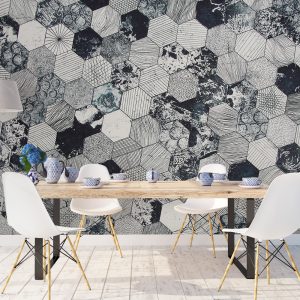 Hexagon Dark Geometric Pattern REMOVABLE Wallpaper
