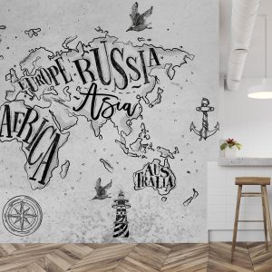 Map Monochrome Cement World Maps Modern Style Removable Wallpaper