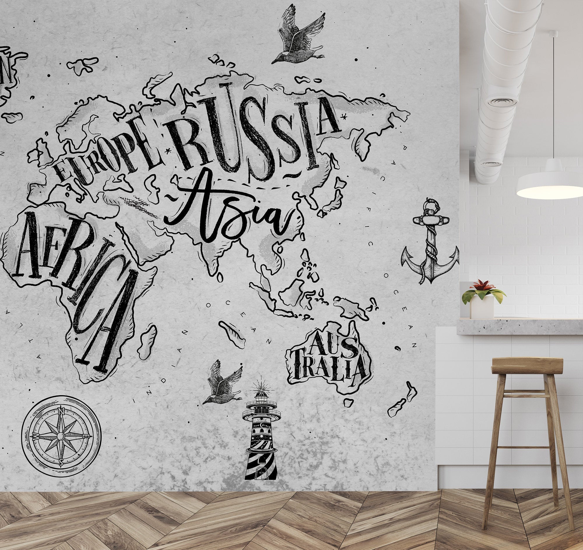Map Monochrome Cement World Maps Modern Style Removable Wallpaper 4 Map Monochrome Cement World Maps Modern Style Removable Wallpaper