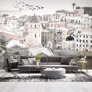 Cityscape Architectural Charcoal City Drawing Art Removable Wallpaper