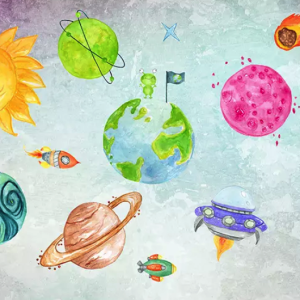 Planets Cartoon Space Astronauts Removable Wallpaper