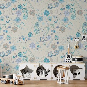 Flowers Pink and Blue Floral Pattern Removable Wallpaper