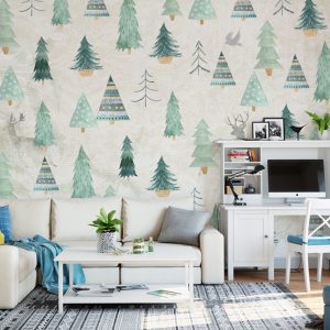 Pastel Forest Palm Poplar Tree Pattern Removable Wallpaper