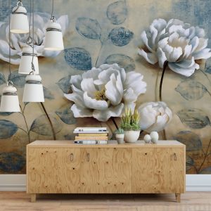 3D Vintage Floral Peony Floral Oil Painting Wallpaper