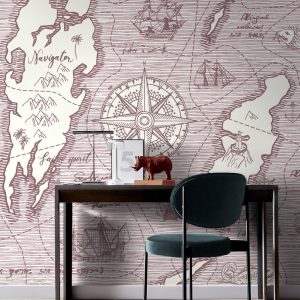 Explorer Travel Map Pattern Removable Wallpaper