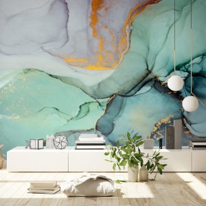 Abstract Green and Gold Marble Look Removable Wallpaper