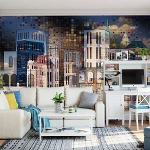 Dark Cityscape Mosaic Pattern Wallpaper