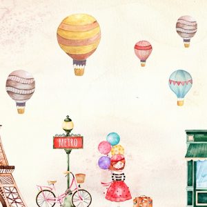 Eiffel Tower Little Hot Air Balloons Removable Wallpaper