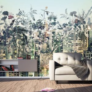 Abstract Floral Pastel Cityscape Rustic Removable Wallpaper