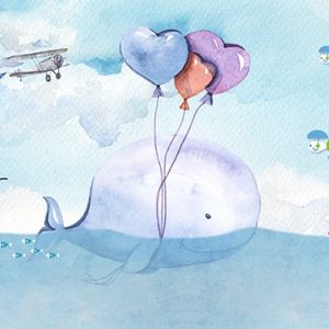 Cartoon Whale and Sea Landscape Removable Wallpaper