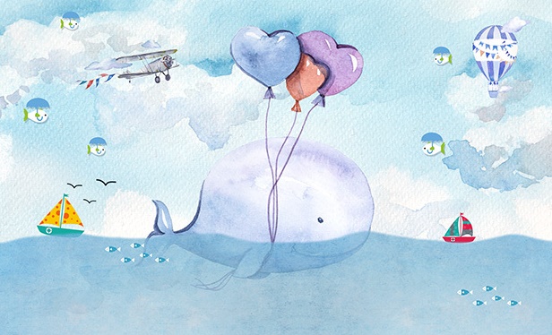 Cartoon Whale and Sea Landscape Removable Wallpaper 5 Cartoon Whale and Sea Landscape Removable Wallpaper