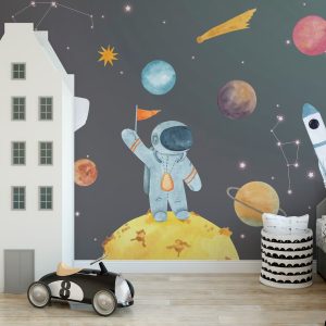 Space Spacecraft Astronaut Planets Orbit Stars Removable Wallpaper